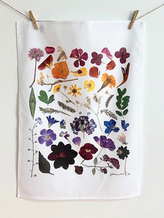 Pressed Flower Tea Towel - The Rainbow