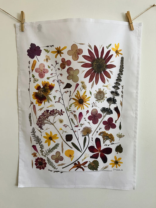 Pressed Flower Tea Towel - Autumn