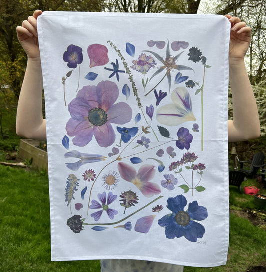 Pressed Flower Tea Towel - Indigo